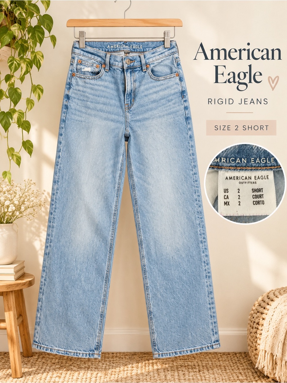 American Eagle Strigid Jeans Size 2 Short Light Wash Straight Leg